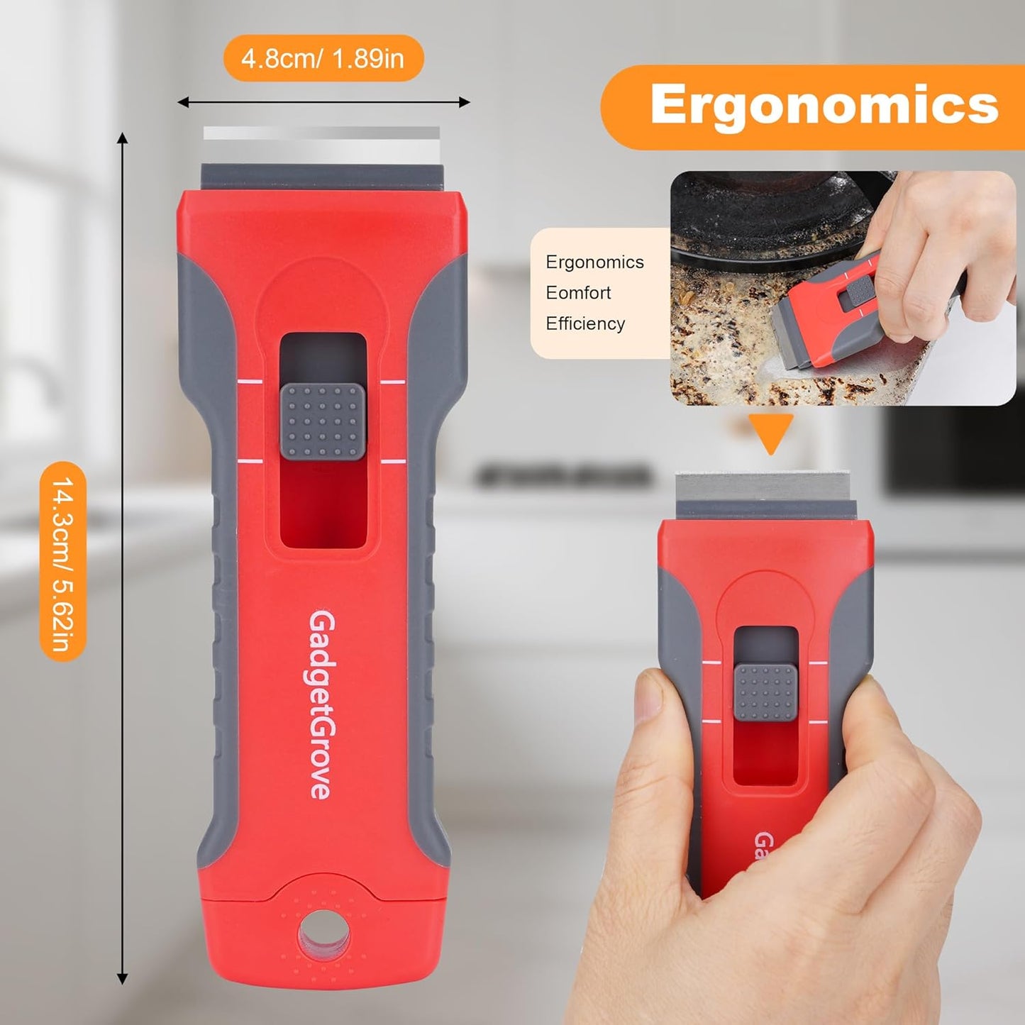 Razor Blade Scraper with 10pcs Blades and 3Pcs wire brushes,Scraper Tool for Cleaning Glass Window, Cooktop, Oven, Stove Scraper, Scraper with Buit-In Blade Storage, Upgraded Lock Mechanism,Gray