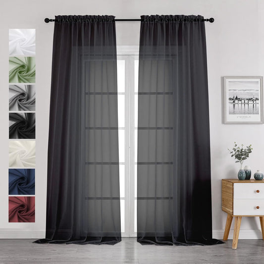 Chyhomenyc 2 Panels Solid Color Sheer Window Curtains 108 Inches Long, Elegant Window Voile Panels/Drapes/Treatment/Scarf for Bedroom Living Room Wedding Canopy (42X108 Inches, Black) 9 FT