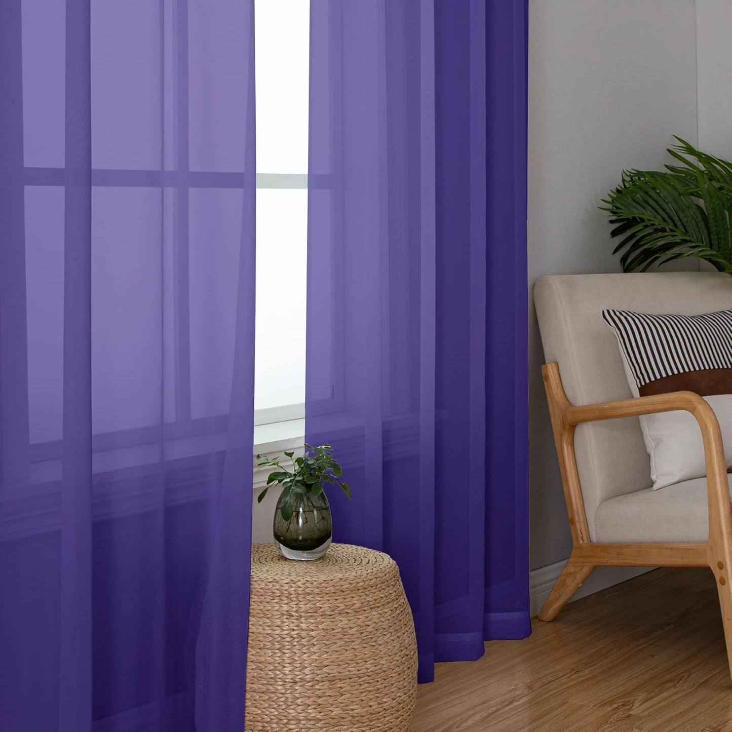 Chyhomenyc Sheer Curtains 63 Inch Length 2 Panels, Light Filtering Rod Pocket Window Sheer Curtain Drapes for Bedroom Living Room, 42Wx63L, 2 Panels, Purple