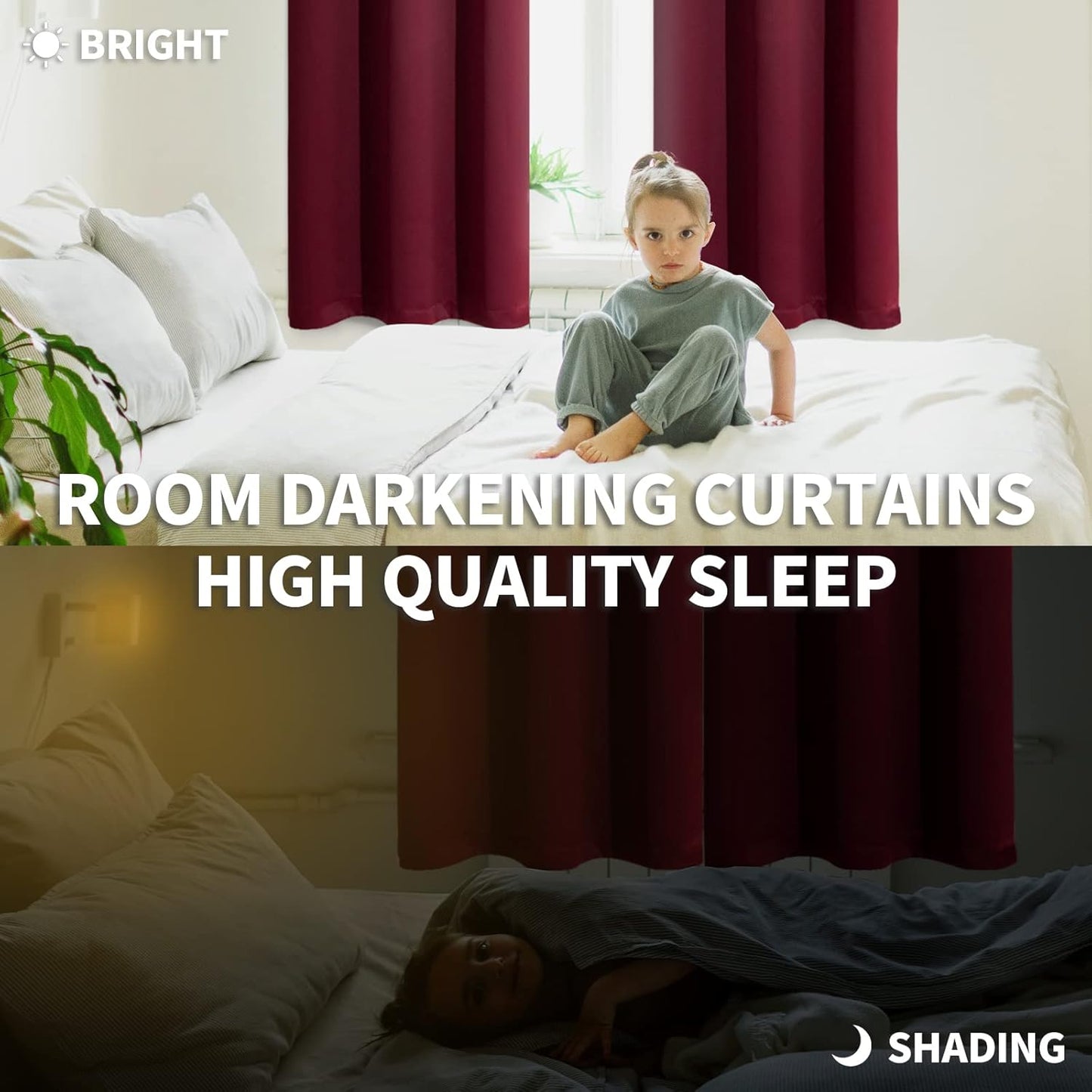 BGment Burgundy Blackout Curtains 63Inches Long for Bedroom - Wine Red Thermal Insulated Window Treatments with Rod Pocket Room Darkening for Christmas Living Room, 52 x 63 Inch, 2 Panels