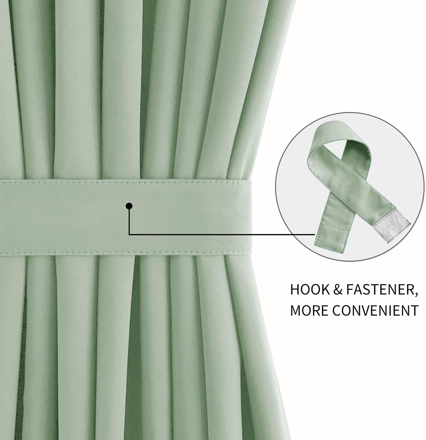 DWCN French Door Curtains – Rod Pocket Thermal Blackout Curtain for Doors with Glass Window, Kitchen and Patio Doors for Privacy, 25 X 40 Inches Long, 1 Curtain Panel with Tieback,Bean Green