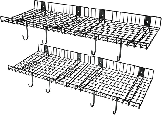 4 Pack Garage Wall Shelf, Wall Mounted Storage Shelves, Heavy Duty Metal Shelves for Room Wall, Loads 260 LBS Floating Shelves Mesh Storage Rack for Garage, Office, Basement,Wall Cabinet and Kitchen