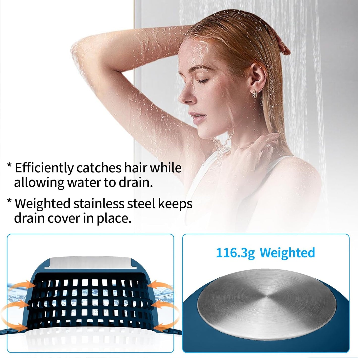 Shower Drain Hair Catcher, Bathtub Drain Cover Foldable Silicone Shower & Tub Protector for Pop-Up & Regular Drains
