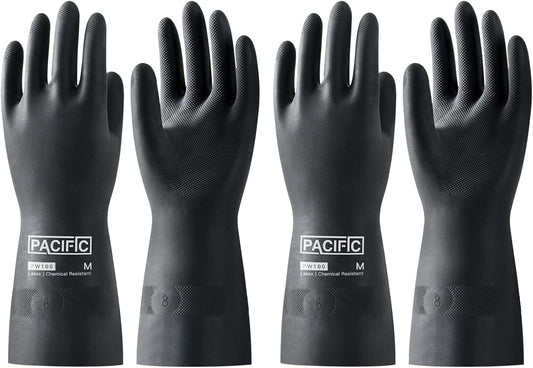 PACIFIC PPE 2 Pairs Chemical Resistant Gloves, Heavy Duty Industrial Rubber Gloves, Resist Acid, Alkali and Oil, 12.6", Medium