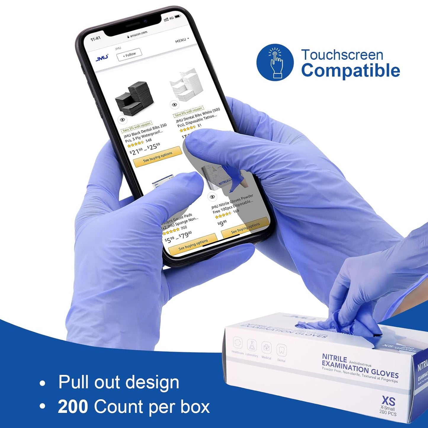 JMU Nitrile Gloves Large Bulk 2000 Count, 3.5 Mil Disposable Gloves Latex-Free, Violet Blue