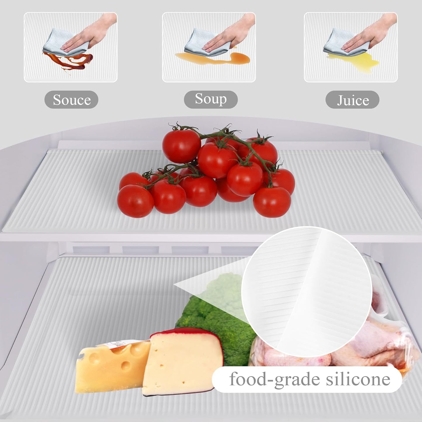 Non-Slip Silicone Refrigerator Liners for Shelves, Reusable Washable Fridge Shelf Drawer Liners, Cuttable Waterproof Oilproof Fridge Liner for Glass Shelve Kitchen Cabinet Drawer Mats (Clear, 2 Pack)