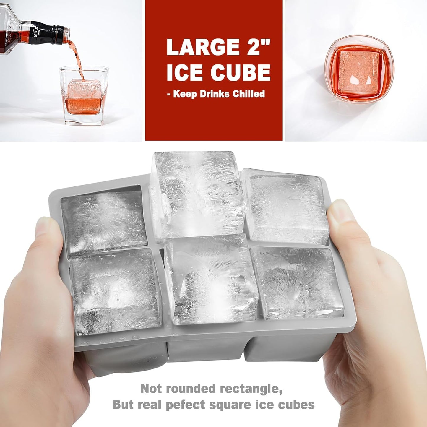 Nax Caki Ice Cube Trays 3 Pack, Large Size Silicone Ice Cube Molds for Whiskey Ice Cube Maker for Cocktail Old Fashioned Big Ice Cube Tray