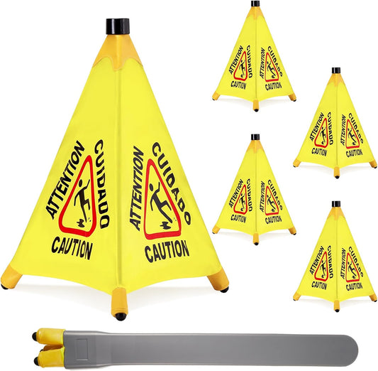 4 Pcs Pop up Wet Floor Sign with Storage Tube 20 Inch Wet Safety Signs Commercial Caution Safety Cone Pop up Caution Sign for Commercial Stores Grocery Restaurant Restroom Office Use
