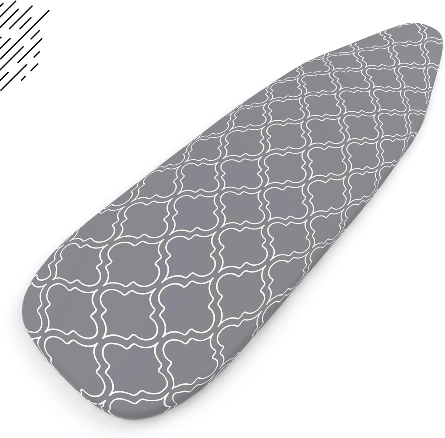 Encasa XO Ironing Board Cover and Pad 54"x15" - Thick 3mm Felt Padding, Drawstring Tightening & Lock, Easy Fit, Scorch & Stain Resistant, Fits Standard Large Ironing Board - Grey Tiles