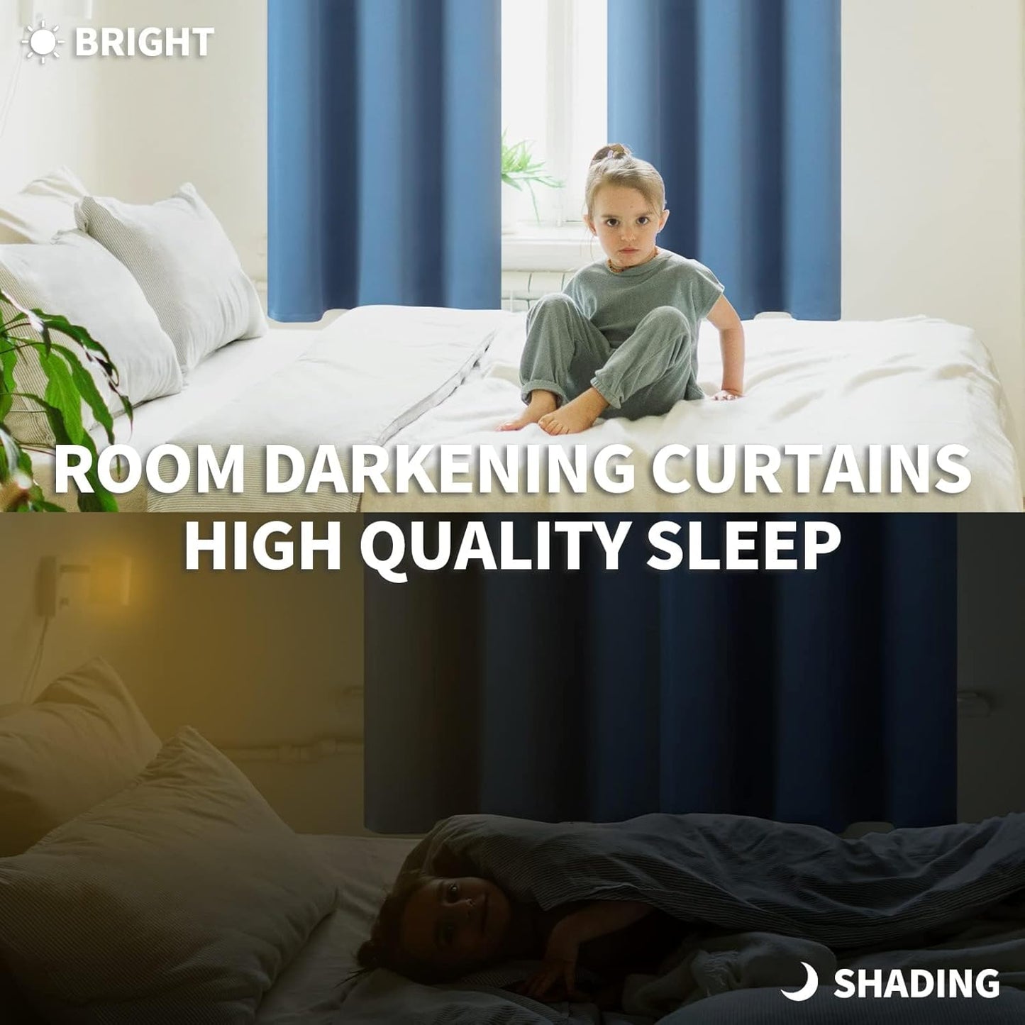 BGment Denim Blue Blackout Curtains for Kitchen Bathroom Window 34 x 40 Inch Long - Half Window Drapes with Rod Pocket Thermal Insulated Privacy for RV Cafe Bedroom, 2 Panels