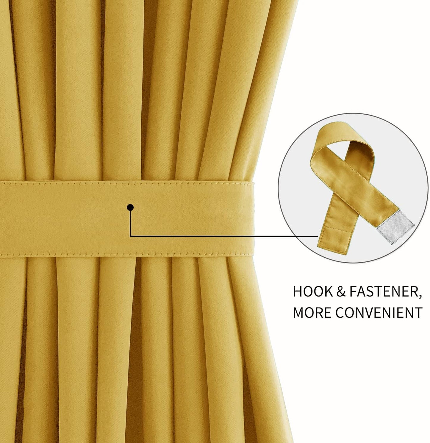 DWCN French Door Curtains – Rod Pocket Thermal Blackout Curtain for Window/Patio Doors/Doorways/Classroom/Kitchen for Privacy, 23W by 72L Inches, 1 Panel with Tieback, Yellow