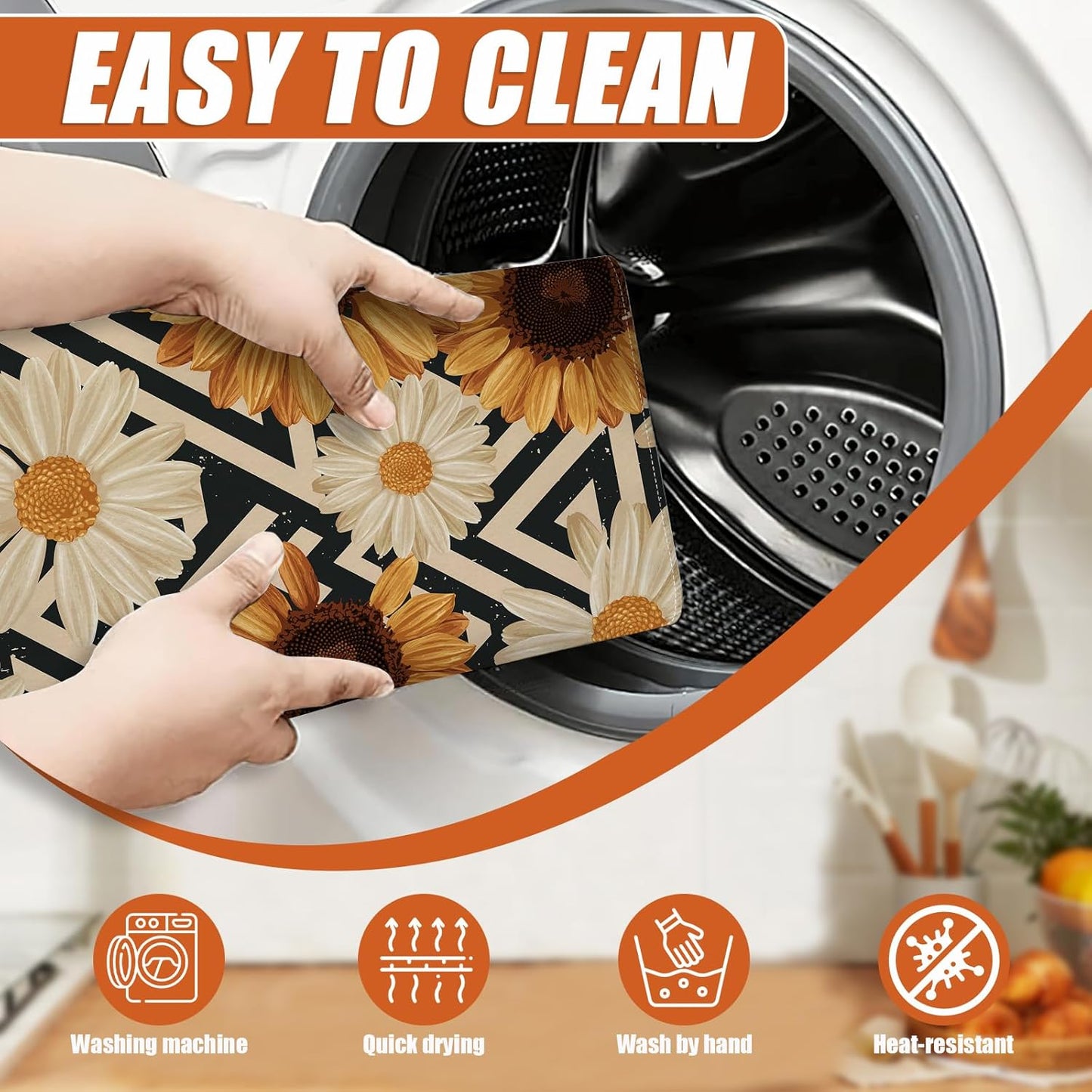 Vintage Sunflower Daisy Dish Drying Mat for Kitchen Counter Microfiber Absorbent Dish Kitchen Drying Mat Draining Reusable Washable for Dishes/Utensils/Counterto