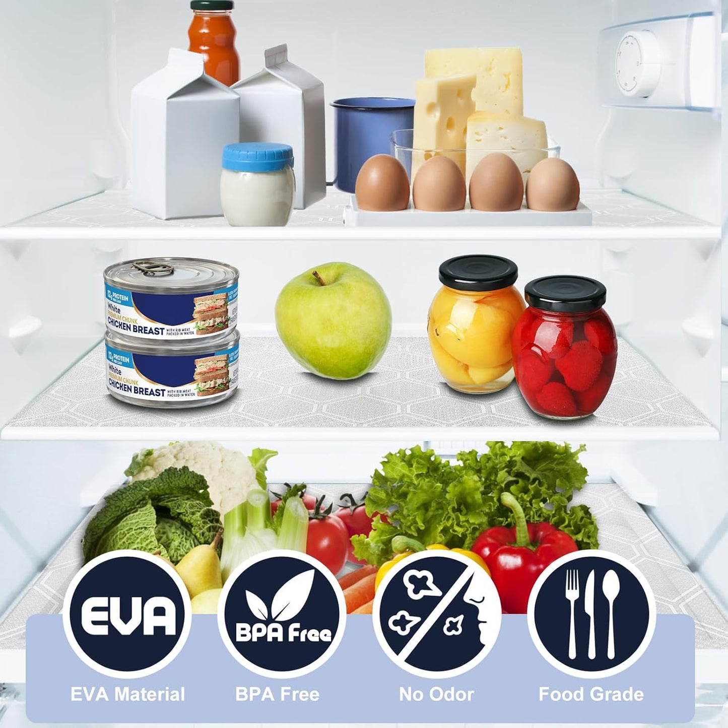 Shelf Liner, Refragerator Drawer Liners for Kitchen Cabinets, Waterproof Bathroom Sink Mat No Slip Cupboard Liners Non Adhesive Fridge Liner Roll - Clear 17.5"×197"