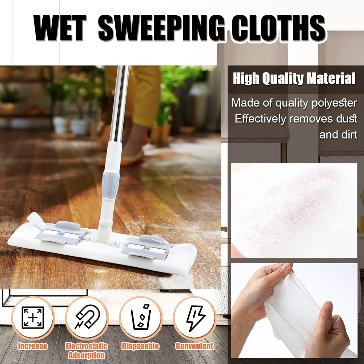 300 Counts Sweeper Wet Mopping Cloths 17.7 x 11.8'' X Large Wet Mop Pads Refills XL Disposable Floor Wipes Duster for Sweeping Scrubbing Cleaning Dry Wood Hardwood Tile