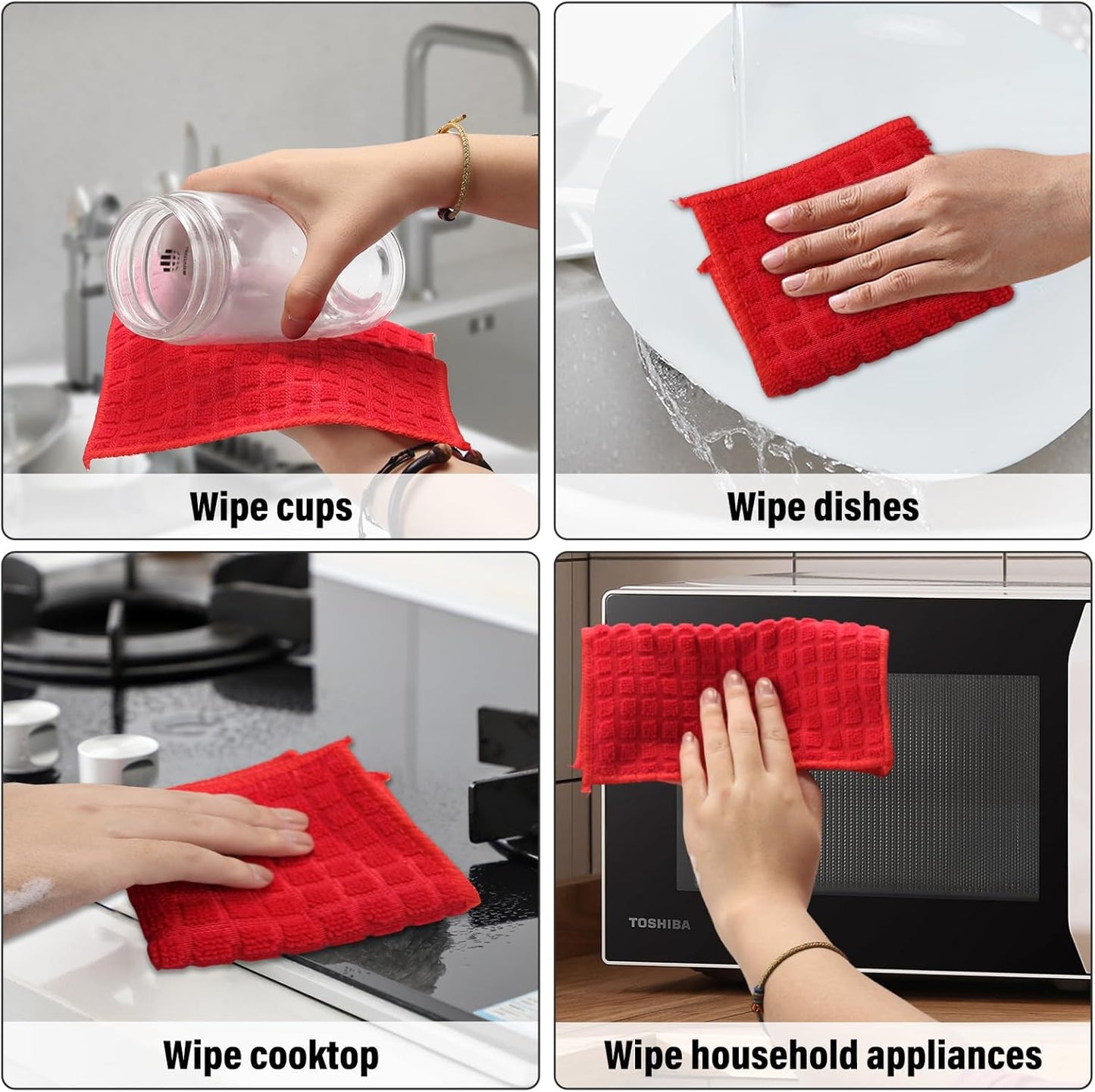 Dish Rags for Washing Dishes 8 Pack Multipurpose Wire Miracle Cleaning Coths Non-Scratch Wire Dishwashing Rag Lint Free Microfiber Cleaning Cloth for Kitchen Windows (Red)