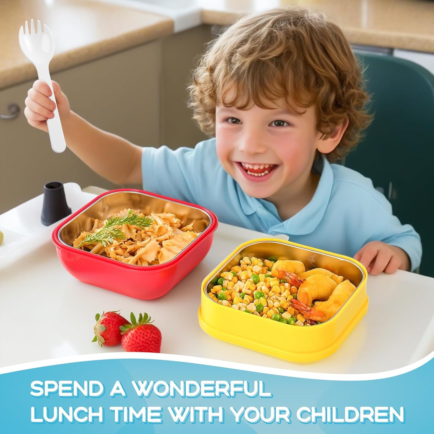 Lunch Box for Kids- Stainless Steel, Microwave Safe DIY Double Layer Leak-Proof Stackable Bento Container(19.5 oz)