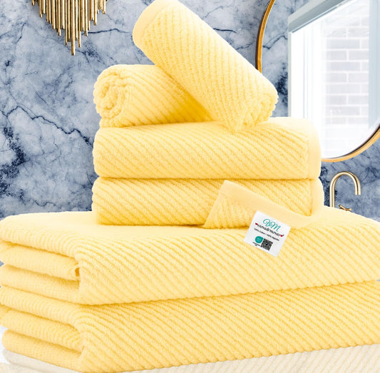 VOOVA & MOVAS Yellow Bath Towels - 100% Cotton | Quick Dry | Light Weight | Thick | Soft, 6 Piece Towel Set, 2 Large Bath 30"x56", 2 Hand 18"x28", 2 Washcloths 13"x13", Lemon Yellow Towel Gift Set