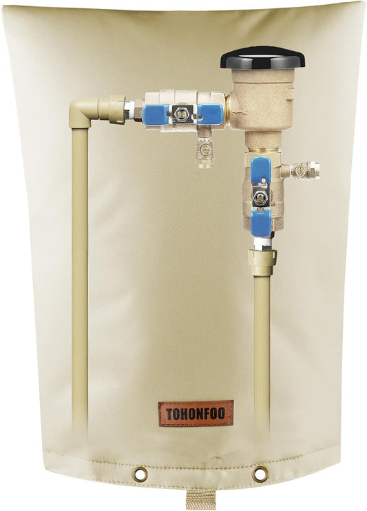 Backflow Preventer Pipe Insulation Cover (5°F) - Irrigation Sprinkler Valve Insulated Pouch - Water Well Pump Cover - Sturdy 5 Layers for Winter Freeze Protection, 10" W x 20" H, Beige