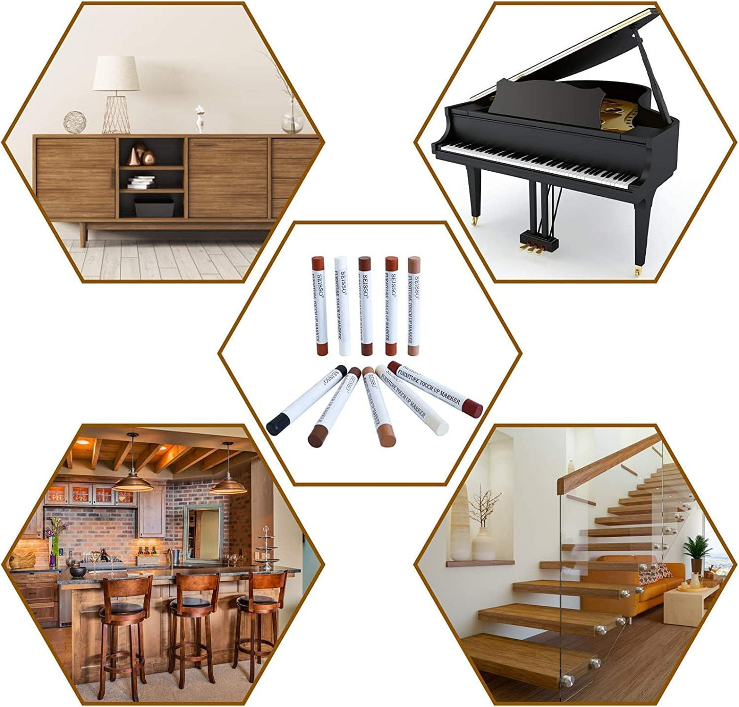 SEISSO Wood Filler Sticks, Furniture Wax Crayons for Scratches, 10 Pcs Wood Floor Repair Wax Filler Sticks, Touch Up Wax Sticks Repair Kit for Scratches, Holes, Floor, Laminate, Carpenters