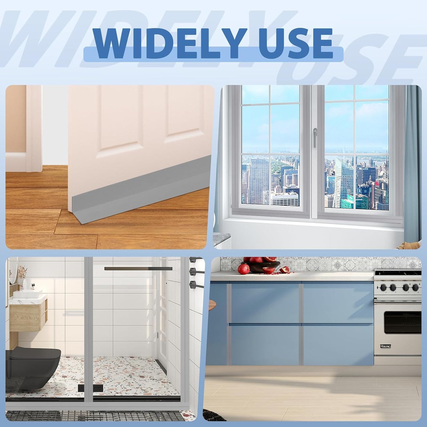 Weather Stripping Door Draft Stopper Flexible Self Adhesive Silicone Door Seal Strip for Glass Doors Windows and Shower Glass Gaps, 2 Inch Wide X 40 Feet Long, Gray