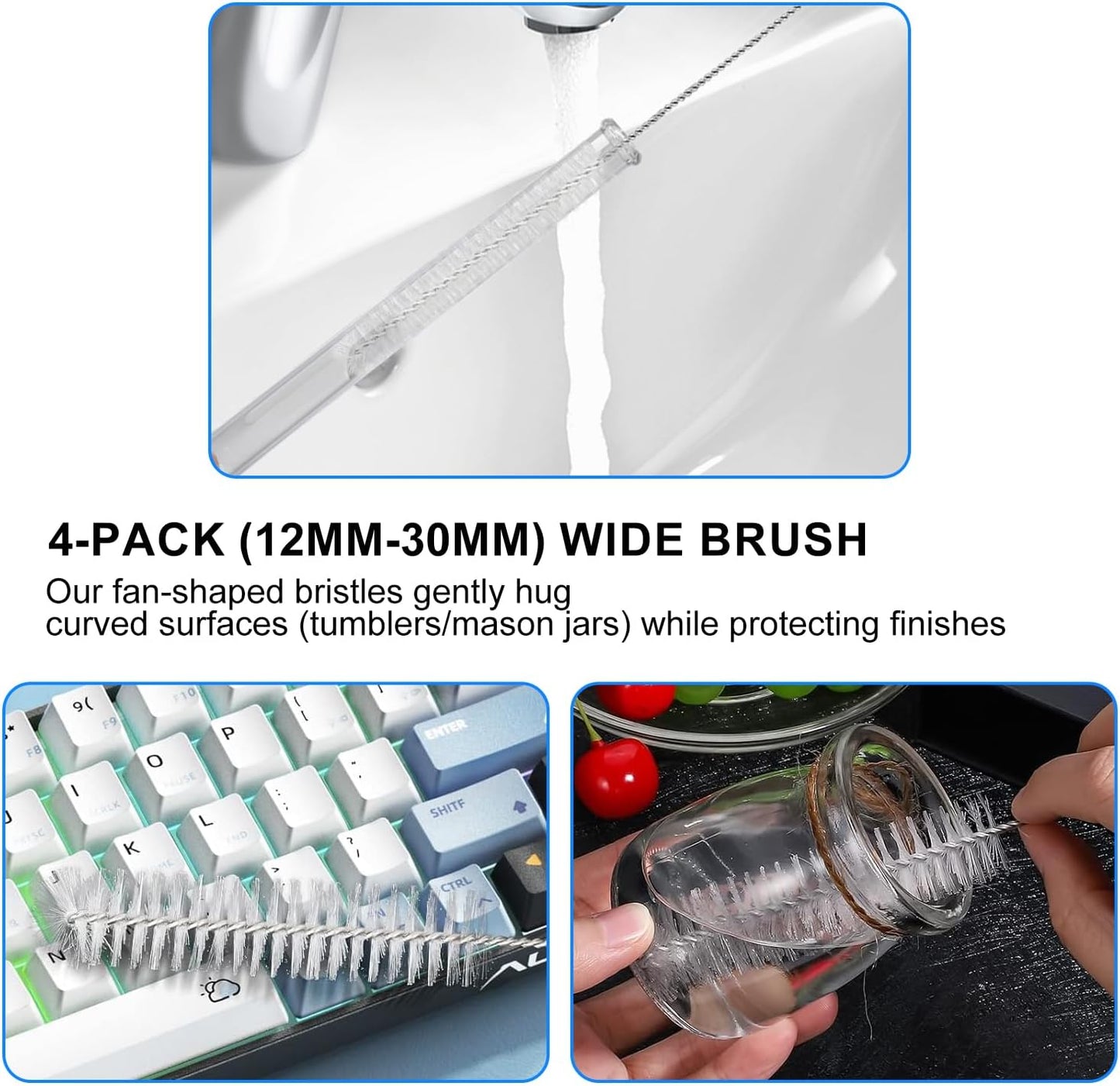 8 Pack Straw Brush Cleaner with Different Diameters (3mm-30mm) - 12" Long Nylon Brush for Water Bottles, Baby Bottles, Sippy Cups & Tumblers | Reusable Tube Cleaner for Straws and Narrow Pipes