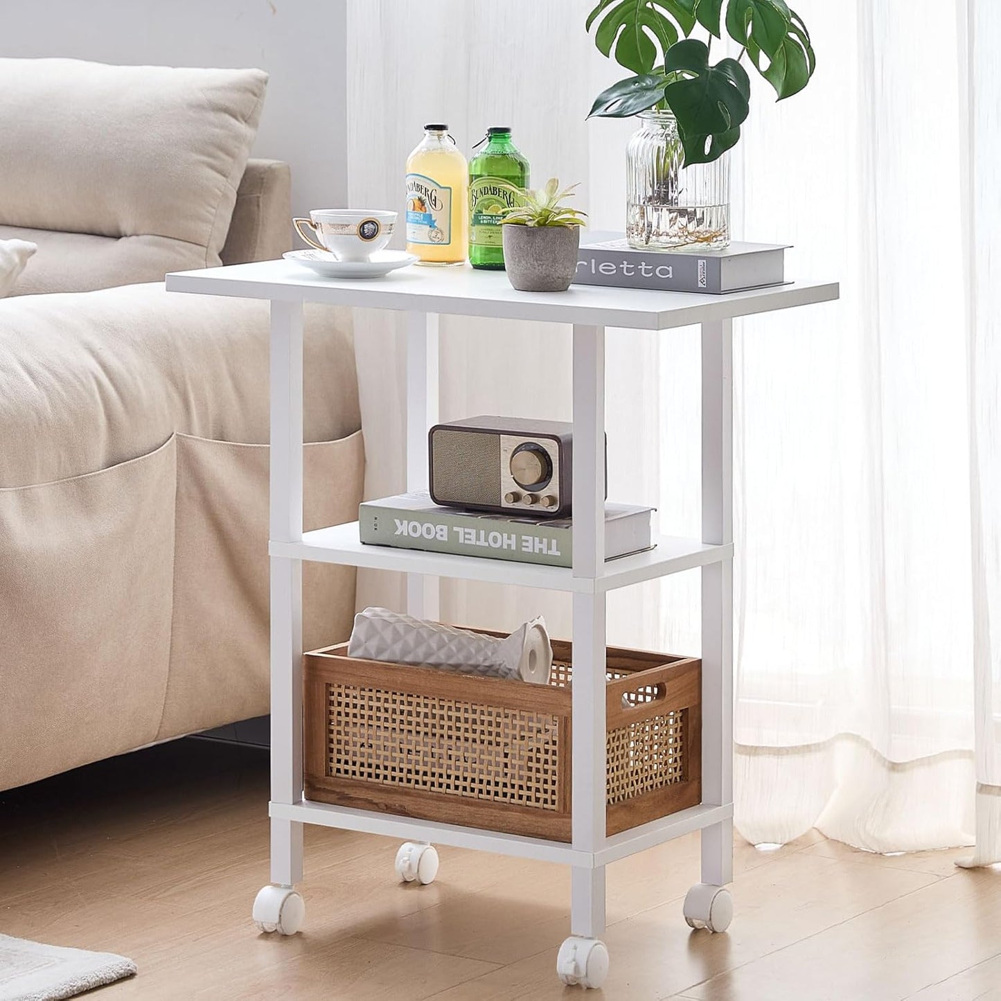 Lerliuo White 3 Tier Printer Stand with Storage, Printer Table for Home Office, Wooden Rolling Printer Cart Shelf with Lockable Wheels fit Fax Machine, Scanner