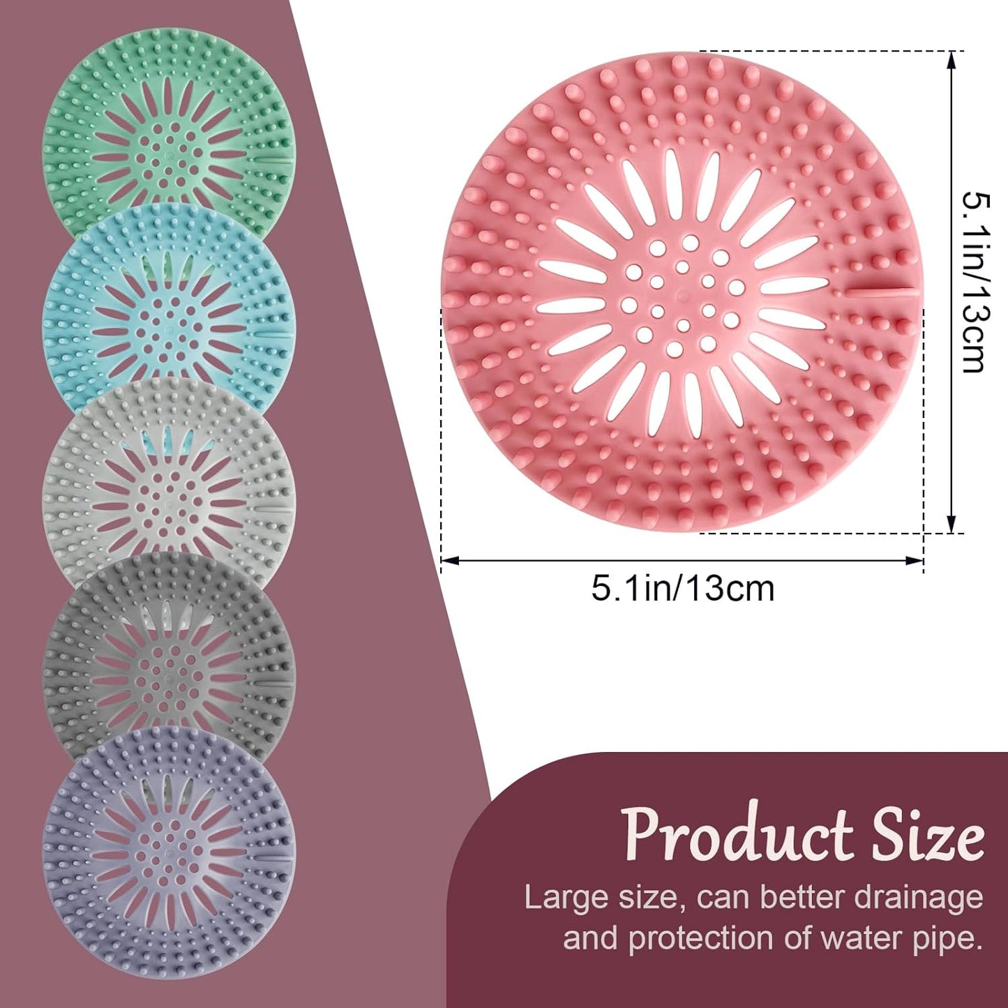 Bathroom Sink Drain Strainers, Hair Catcher Shower Drain Covers Protector - Flexible TPR Material, Multi-Color for Tub Shower Sink, 6 Pack