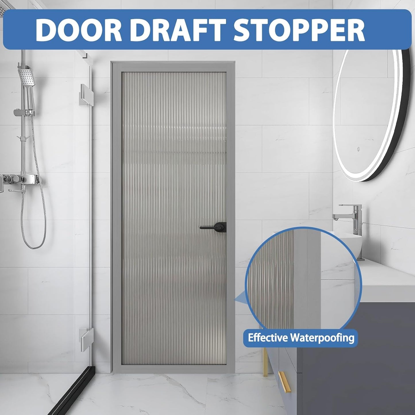 Weather Stripping Door Draft Stopper Flexible Self Adhesive Silicone Door Seal Strip for Glass Doors Windows and Shower Glass Gaps, 2 Inch Wide X 40 Feet Long, Gray