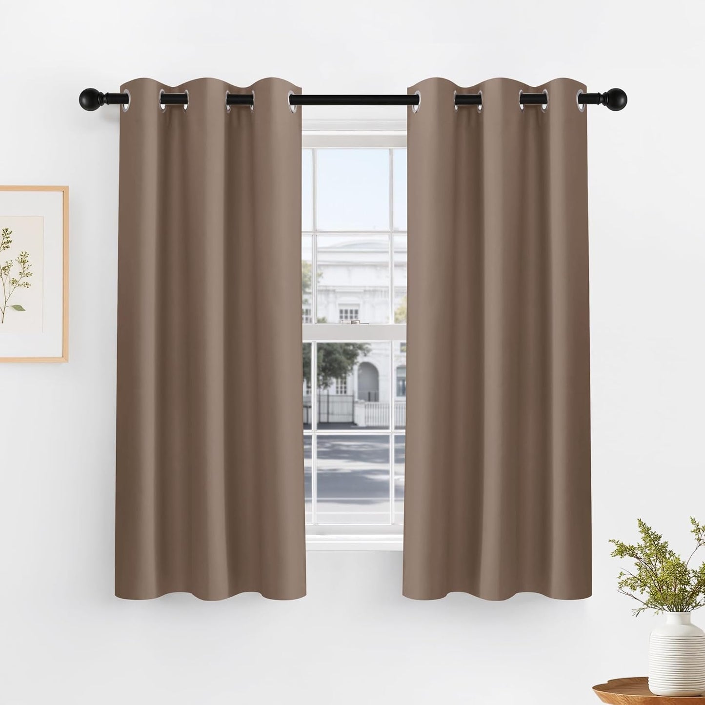 PONY DANCE Dark Brown Blackout Curtains for Living Room 2 Panels, Window Treatment Thermal Insulated Solid Grommet Blackout Drapes for Bedroom, W 42" x L 60", Chocolate Brown