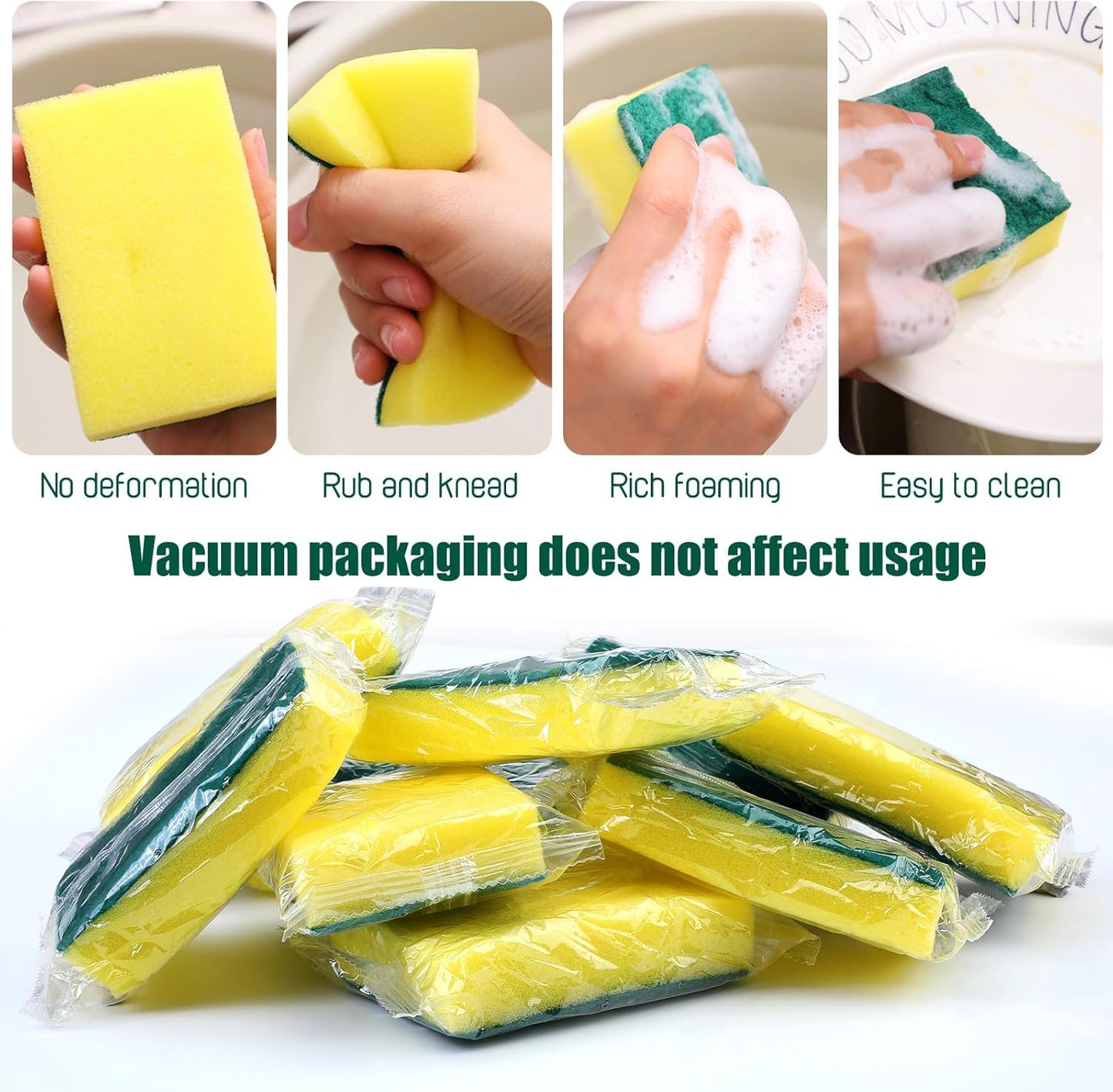 Tanlade 600 Pcs Individually Wrapped Dishwashing Sponge Bulk Non Scratch Scrub Sponges Kitchen Scouring Pad for Household Cleaning Rental Dishes Hotel Apartment Car (Yellow, Green)