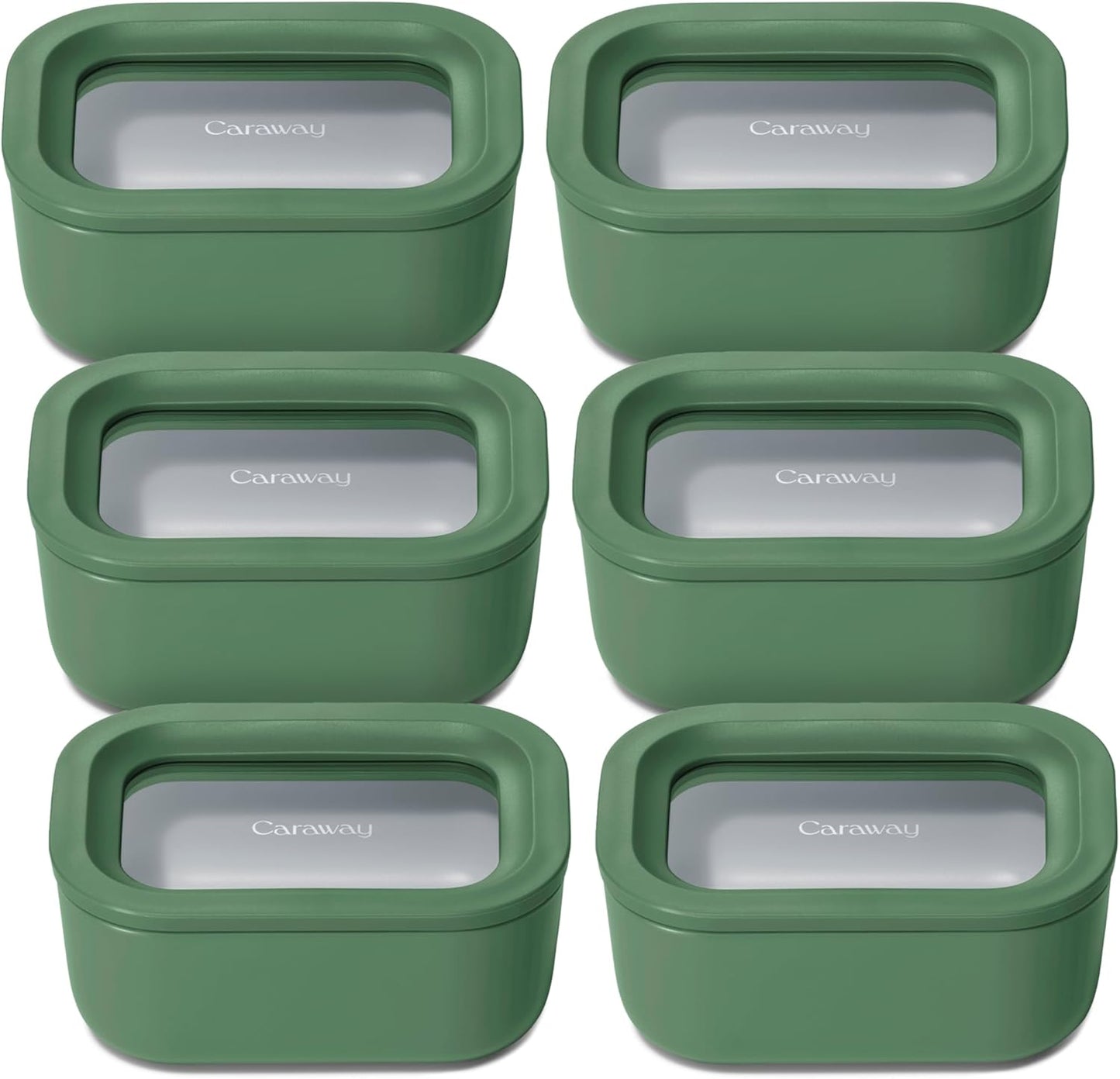 Caraway 6pc Glass Food Storage Set - 2.6 Cup Storage Containers For Food (6) - Non-Toxic Ceramic-Coated Glass - Air Release Technology - Compact & Stackable Design - Sage