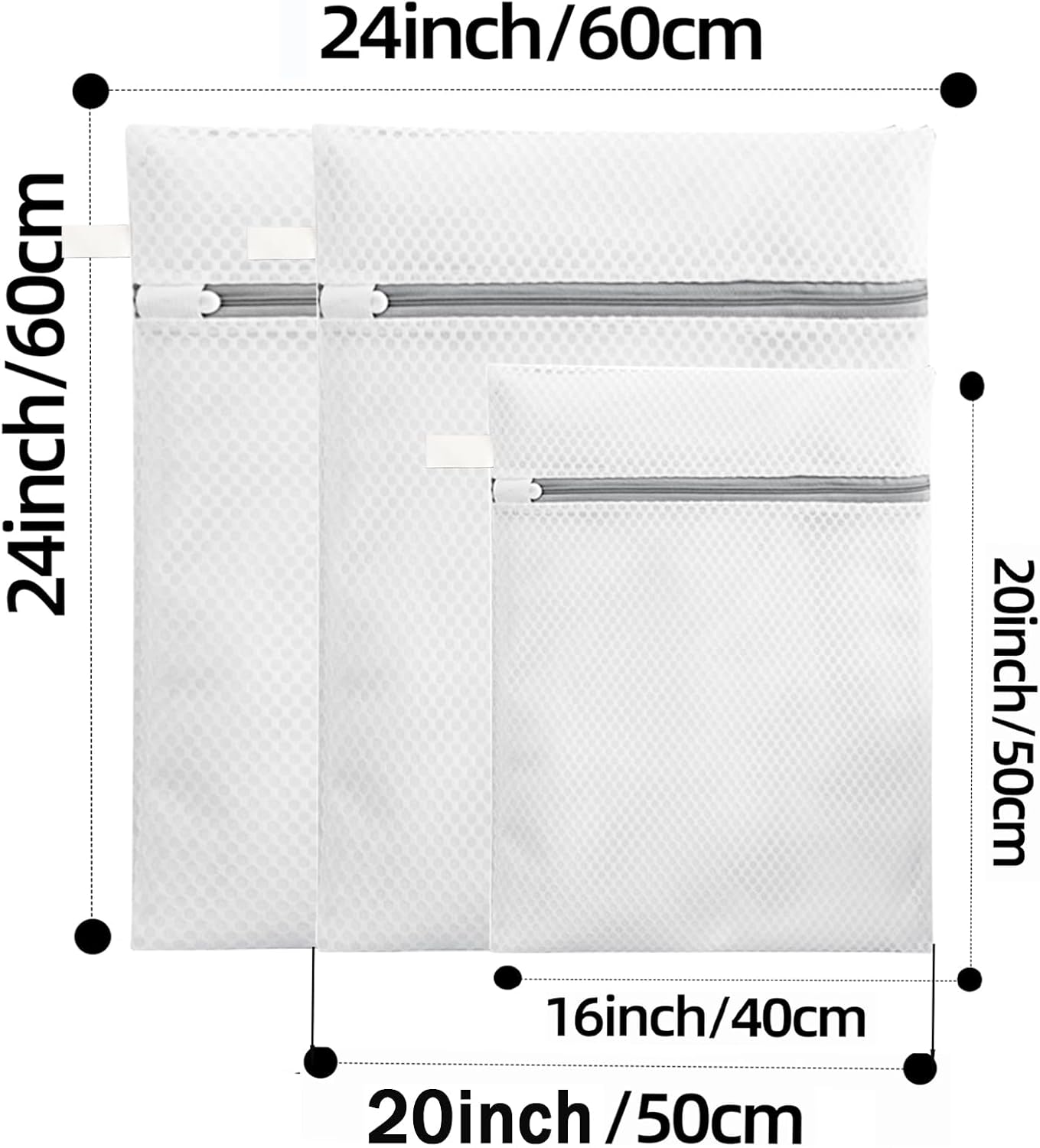 Mesh Laundry Bags, Mesh Wash Bags Durable Mesh Structure with Strong Zipper Suitable for Underwear, Delicate Clothes, Pants, Shoes, Socks Washing (Honey mesh, M+L+X-L(16*20in+20*24in+24*24in))