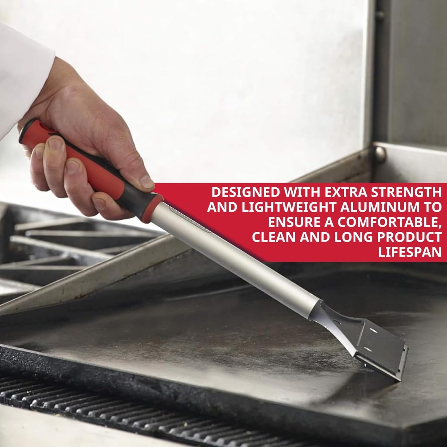 Flat Top Grill Scraper 15.5" Long Griddle Tool by FryOilSaver Co., 5.5" Replaceable Blade Kitchen Scraper for Cleaning Griddle & Flat Top Grill for Diner, Bar, Hotel, Restaurant & Food Service - 90018