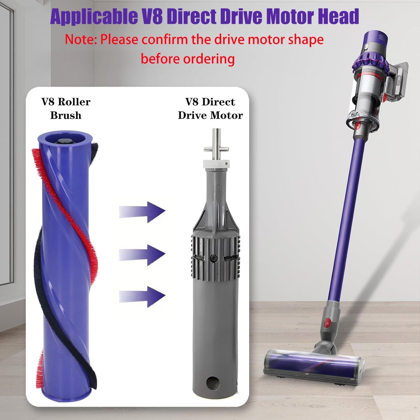 V8 Replacement Parts for Dyson V8 Animal Cordless Vacuum Roller Brush Accessories, V8 Absolute Motor Head Roller Brush Replacement Attachments, Part No.967485-01