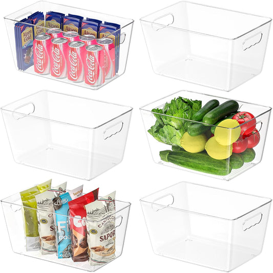 BALEINE Clear Plastic Storage Bins, Pantry Organization, BPA Free Stackable Refrigerator Organizers and Storage with Handles for Kitchen Fridge Cabinet Bathroom (6PK, 13x7.4x6.2)
