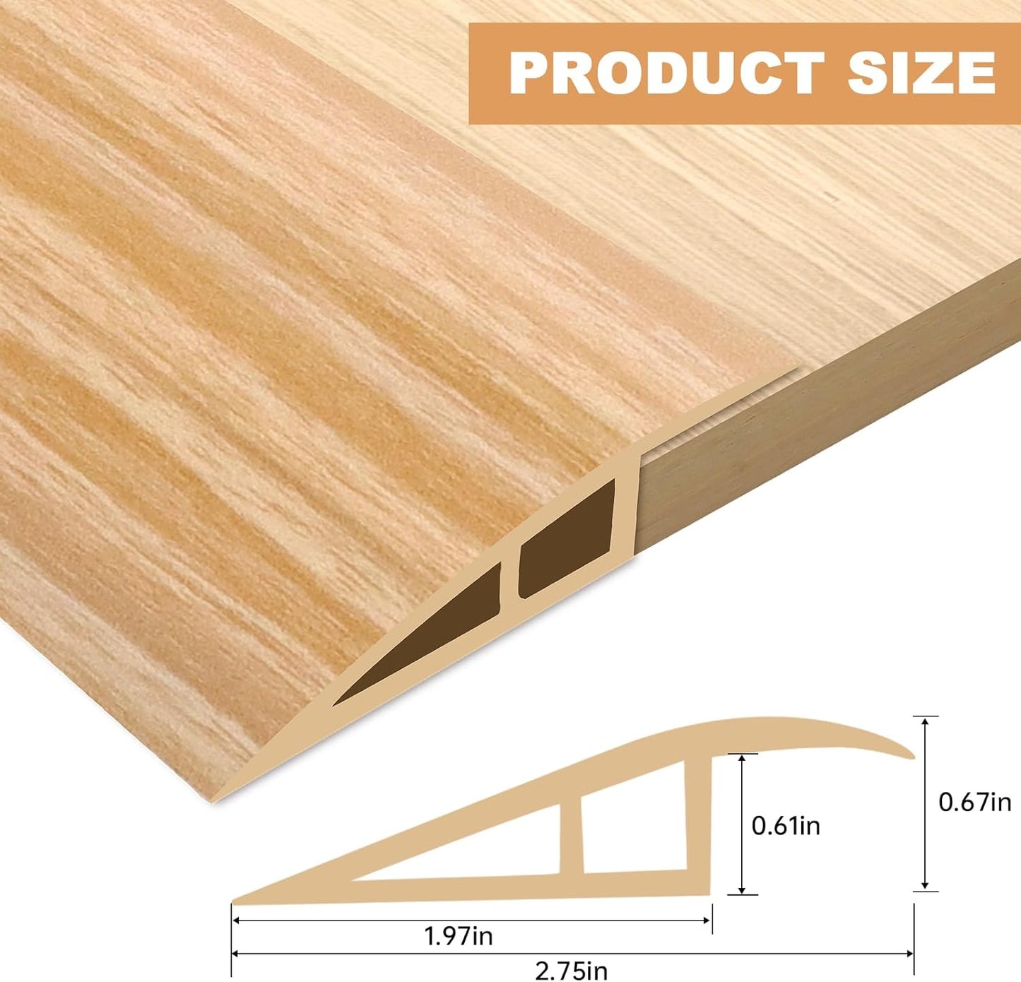 Vinyl Door Threshold Flooring Transition Strip Self Adhesive Carpet Edging Strip for Laminate Doorway Edge Threshold from 2/5" to 3/5" (Light Yellow Wood Grain, 10 Ft)