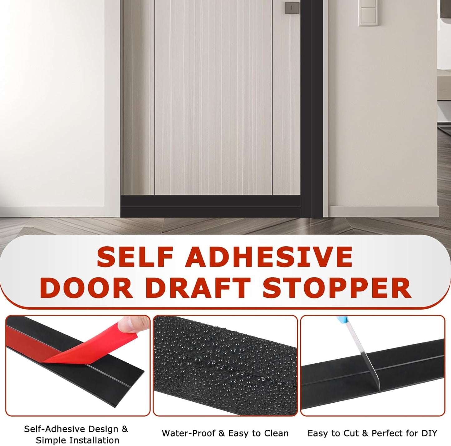 Weather Stripping Self Adhesive Door Draft Stopper Flexible Shower Door Bottom Seal Silicone Seal Strip for Sliding Glass Windows Side Gaps (Black, 2 Inch Wide x 20 Feet Long)