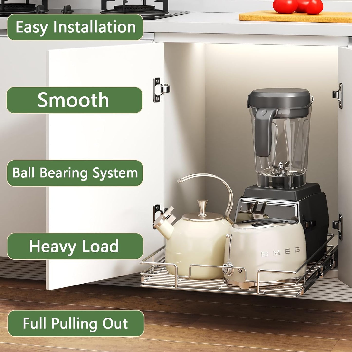 Pull Out Cabinet Organizer 22½" W x 21½" D, Heavy Duty Cabinet Pull Out Shelves, Slide Out Drawers Organization for Kitchen Cabinets Bathroom