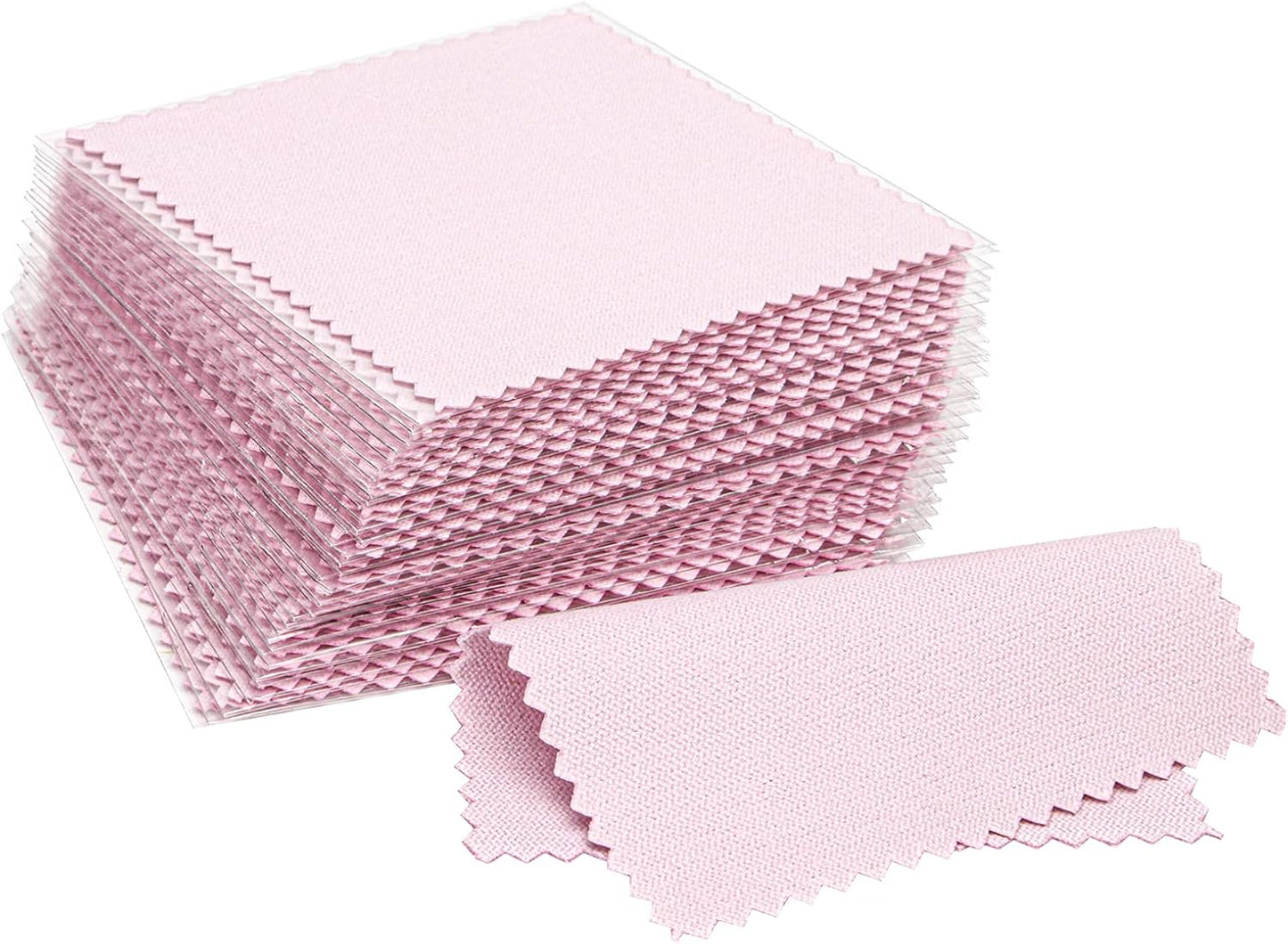 CATIFLIN 100pcs Jewelry Cleaning Cloth, Silver Polishing Cloth Individually Wrapped, Small Jewelry Polishing Cloth for Sterling Silver, Gold, Platinum and More (Pink, 3.15" x 3.15")
