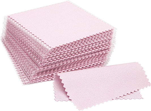 CATIFLIN 100pcs Jewelry Cleaning Cloth, Silver Polishing Cloth Individually Wrapped, Small Jewelry Polishing Cloth for Sterling Silver, Gold, Platinum and More (Pink, 3.15" x 3.15")