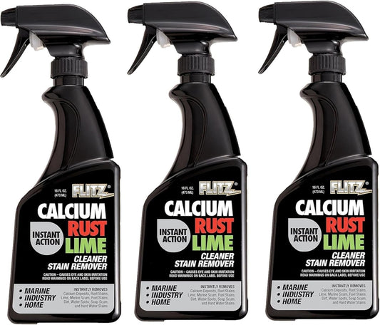 Flitz Calcium, Rust, & Lime Remover - 16oz Bottle of USA-Made Limescale Remover for Toilets, Showers, and More - Powerful Spray that Instantly Eliminates Tarnish, Grease, and Other Grime (3 Pack)