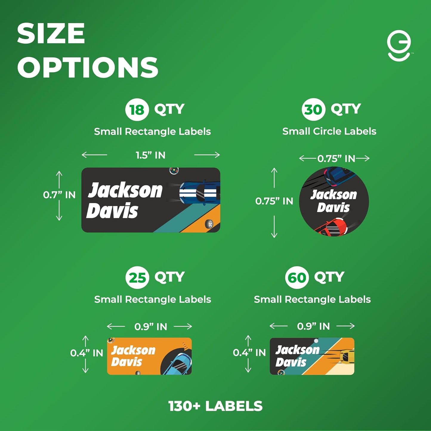 Personalized Name Tag Stickers for Kids (130+ Pack) | Car Waterproof Labels for School Supplies, Bottles & Lunch Boxes | Custom Vinyl Name Labels for Clothing, Toys & More (E. Cars)