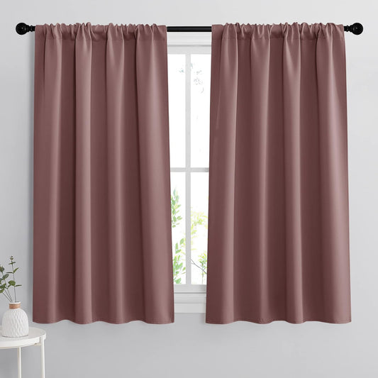 RYB HOME 45 inch Curtains for Living Room, Rod Pocket Thermal Insulated Small Window Drapes Room Darkening Shades for Bedroom Studio Closet, W 42 x L 45 inch, Set of 2 Panels, Wild Rose