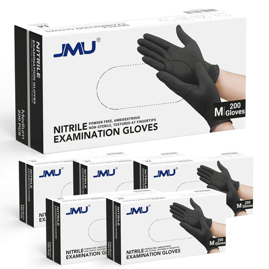 JMU Black Nitrile Gloves Medium Bulk, Case of 1200, 3.5Mil, Latex Free Powder Free