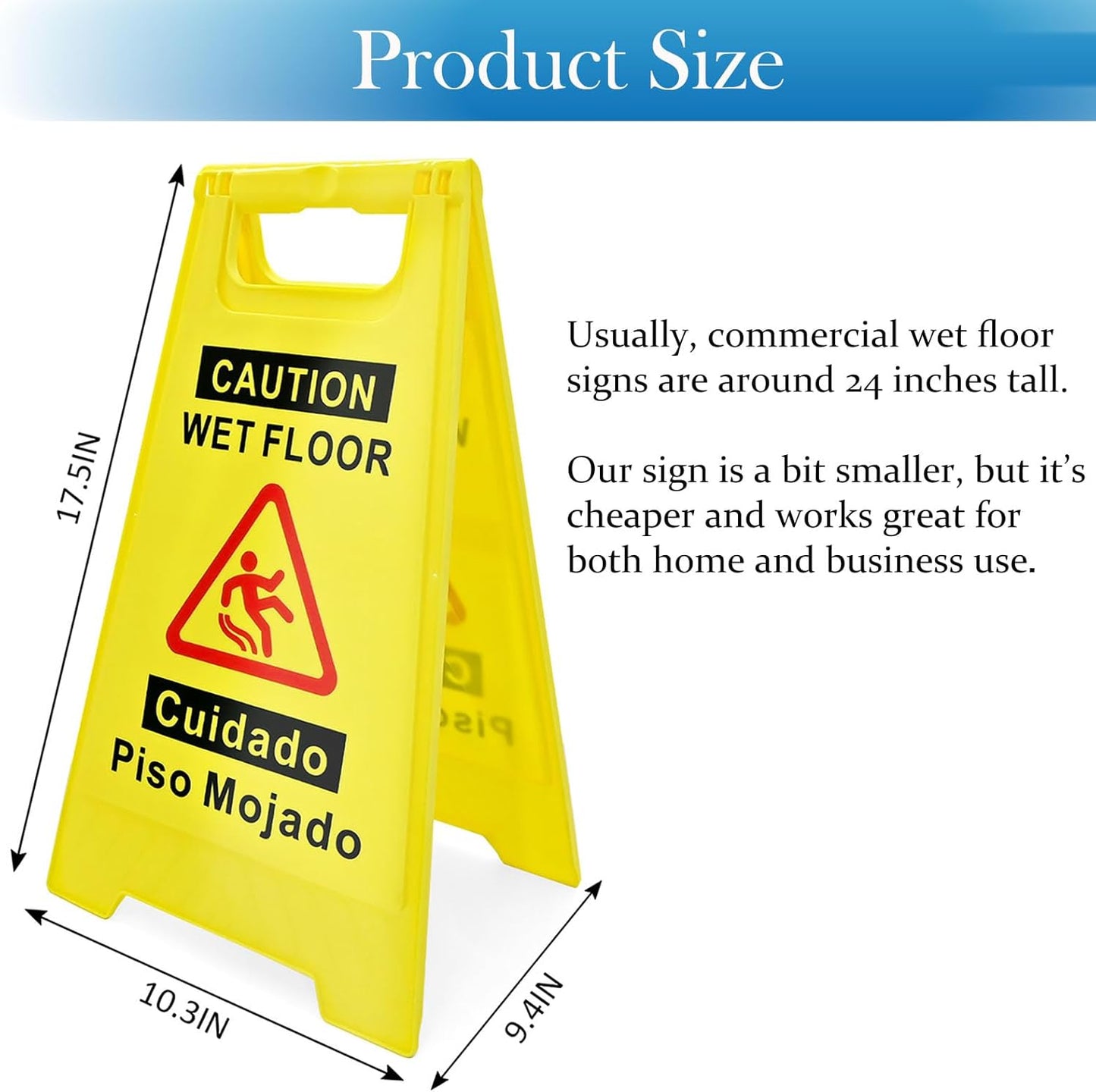 4-Pack Caution Wet Floor Sign, 17.5" Height, Bright Yellow, Double-Sided A-Shaped Frame Design, Bilingual Caution Message