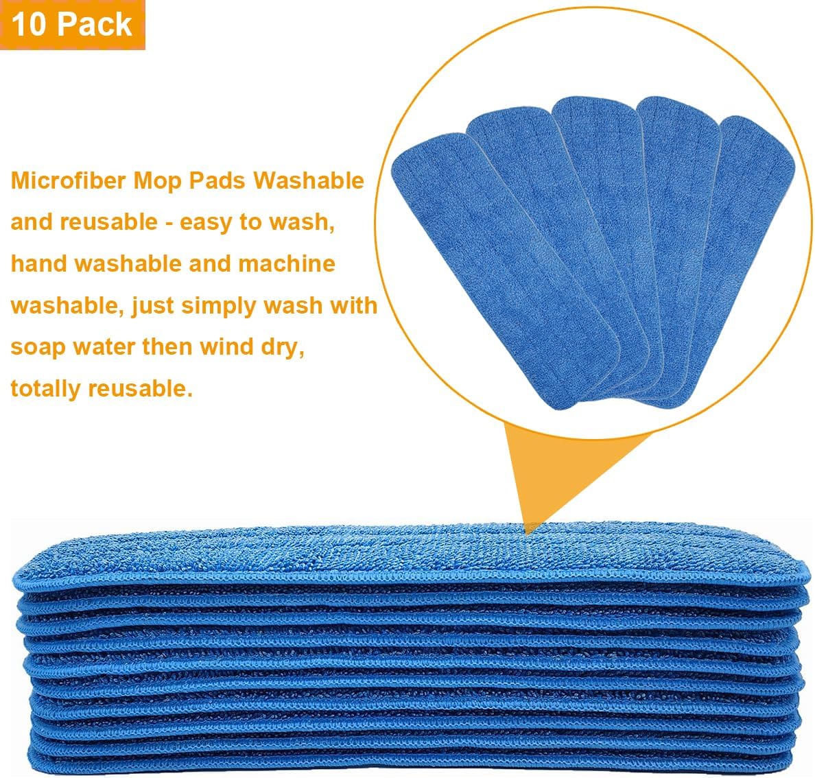 10 Pack Spray Mop Replacement Pads for Wet/Dry Mops, Reusable Flat Mop Heads Microfiber Mop Pads Compatible with Bona Floor Care System, Blue