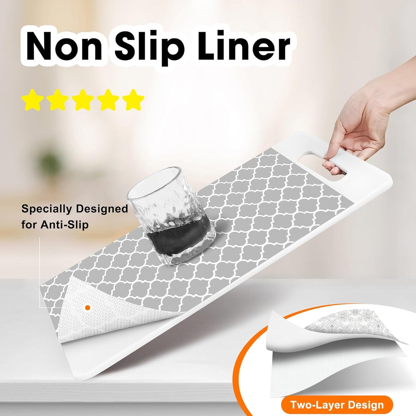 Shelf Liner for Kitchen Cabinets Non-Adhesive 12in X 10FT Cabinet Liners for Shelves Waterproof Thick Strong Grip Non Slip Drawer Liner Contact Paper for Cupboard Easy to Clean,Gray Lantern