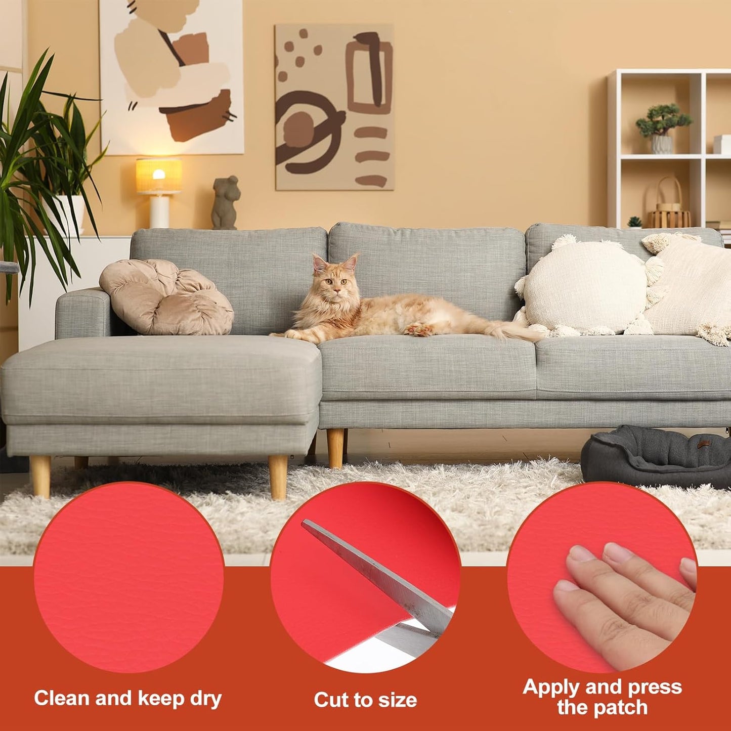 PATIKIL Leather Patches Tape for Furniture, 3.2 x 61 Inch Self Adhesive Vinyl Leather Repair Kit Cover Sheet for Couch, Sofa, Car Seats, Office Chair, Red