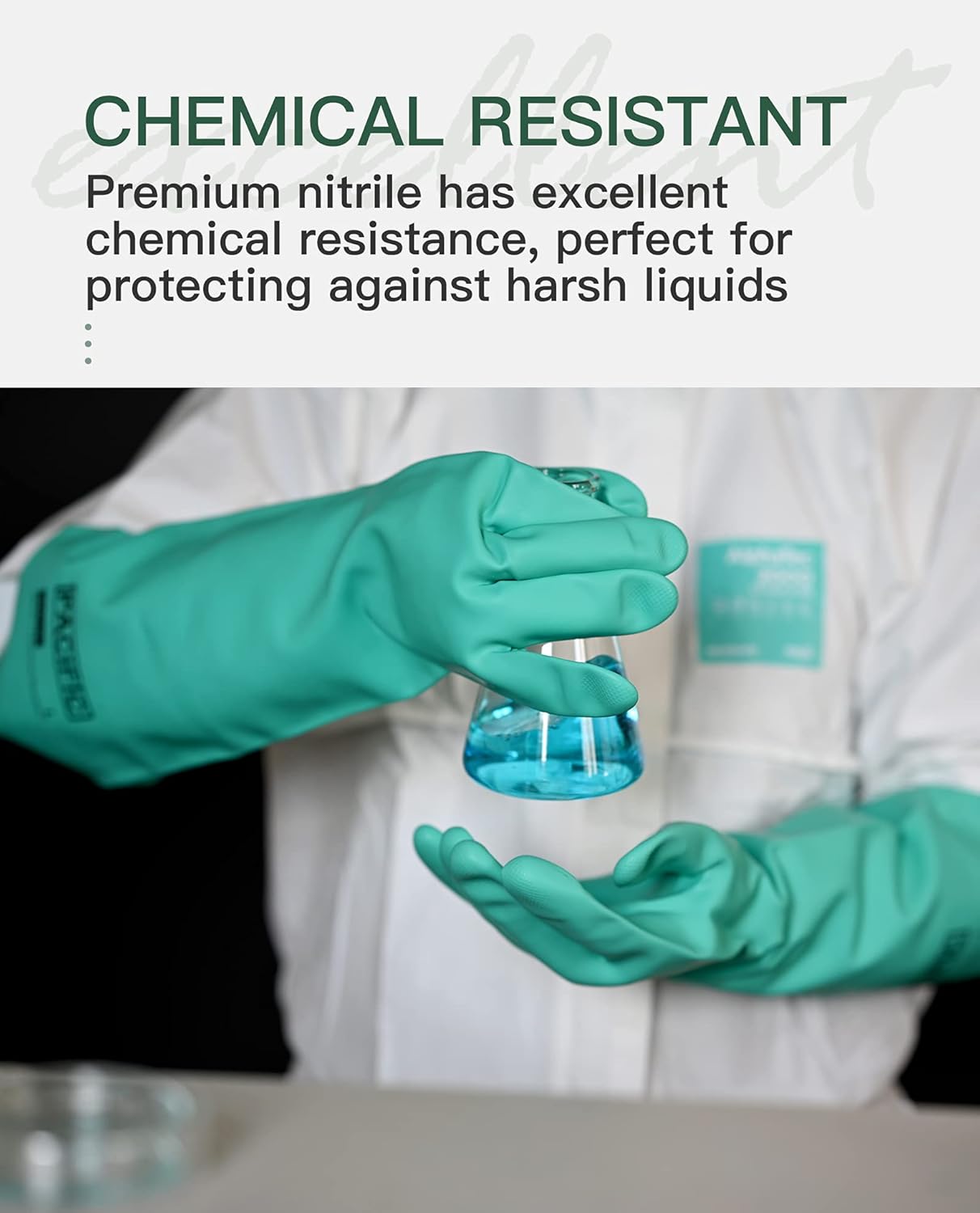 PACIFIC PPE 2 Pairs Chemical Resistant Nitrile Gloves, Resist Household Acid, Alkali, Solvent and Oil, 28 mil, 18", Large