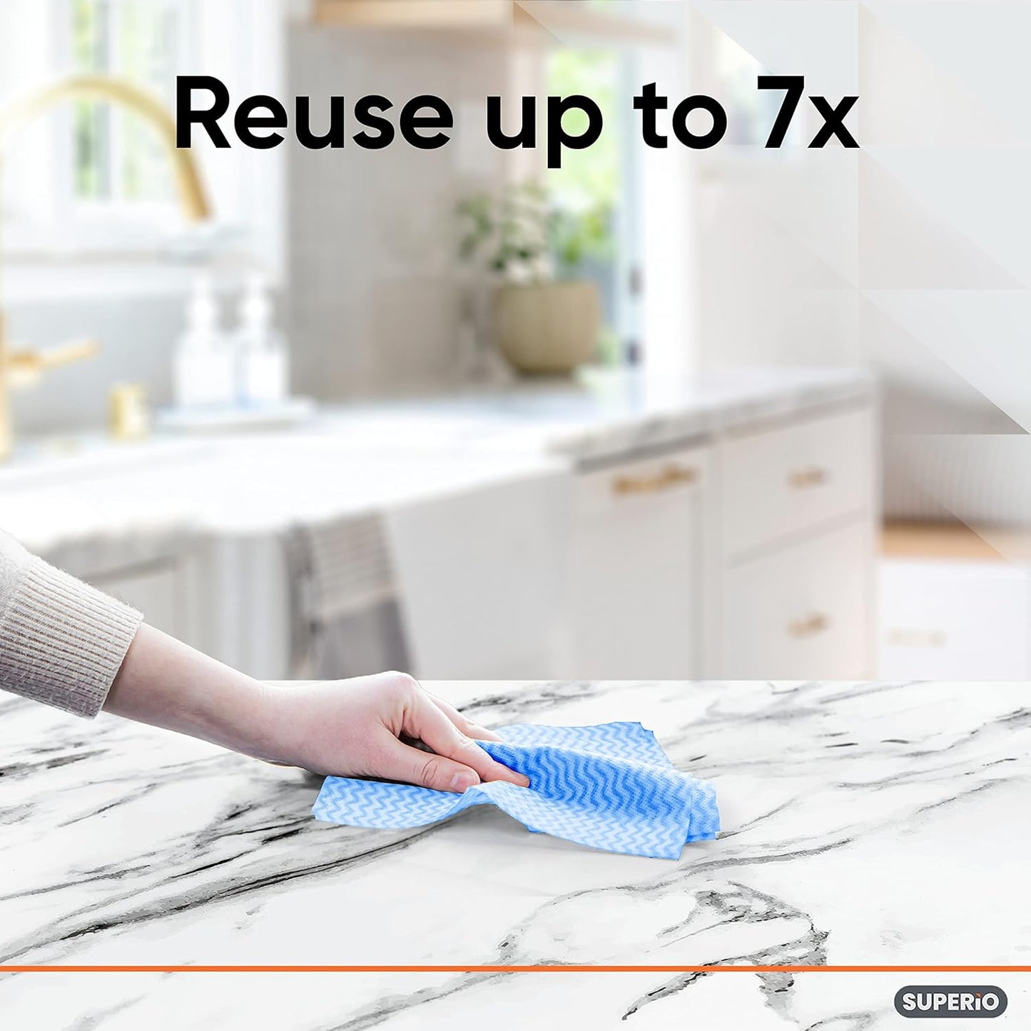 Superio Handy Wipes for Kitchen - Blue Reusable Multi-Purpose Heavy-Duty Cleaning Cloth for House, Bathroom, and Office. Disposable Dish Towel (10)